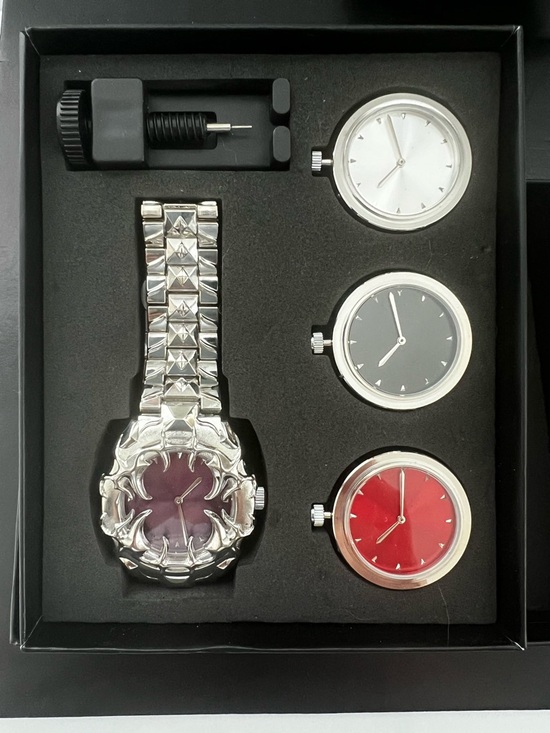 Accessories - Silver Interchangeable Dial Bracelet Watch with Studded Links